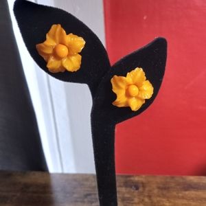 Vintage Large Orange Resin Flower Earrings